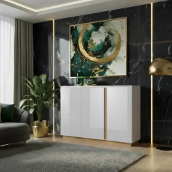Credenza 138x91h cm 3 ante moderna soggiorno bianco rovere Noa Gihome®