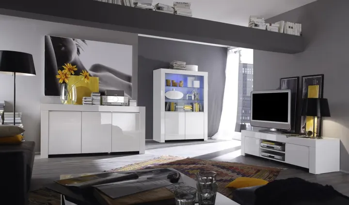 Credenza 162x82h cm 3 ante moderna soggiorno bianco lucido Essential