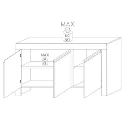 Credenza 162x82h cm 3 ante moderna soggiorno bianco lucido Essential