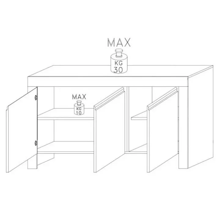 Credenza 162x82h cm 3 ante moderna soggiorno bianco lucido Essential