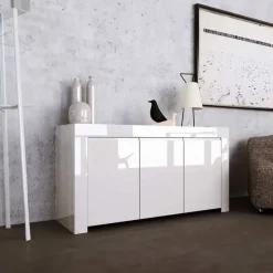 Credenza 162x82h cm 3 ante moderna soggiorno bianco lucido Essential