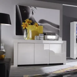 Credenza 162x82h cm 3 ante moderna soggiorno bianco lucido Essential