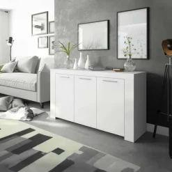 Credenza 144x80h cm 3 ante moderna soggiorno bianco opaco Creta