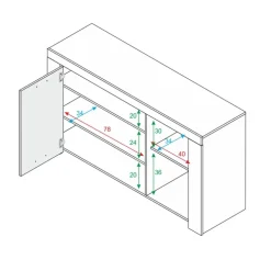 Credenza 144x80h cm 3 ante moderna soggiorno bianco opaco Creta