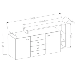 Credenza 180x97h cm 2 ante soggiorno nero opaco Megan Gihome®
