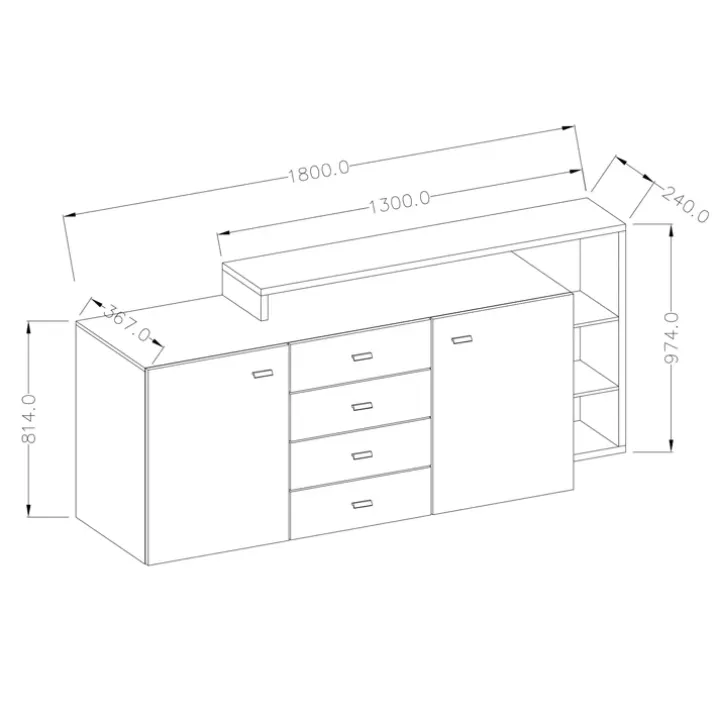 Credenza 180x97h cm 2 ante soggiorno nero opaco Megan Gihome®