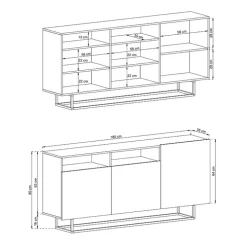 Credenza 180x80h cm 3 ante 2 vani moderna bianco nero Erice Gihome®