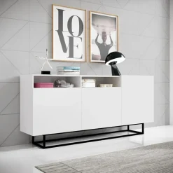 Credenza 180x80h cm 3 ante 2 vani moderna bianco nero Erice Gihome®