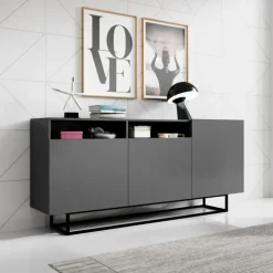 Credenza 180x80h cm 3 ante 2 vani moderna antracite nero Erice Gihome®