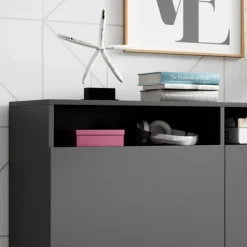 Credenza 180x80h cm 3 ante 2 vani moderna antracite nero Erice Gihome®