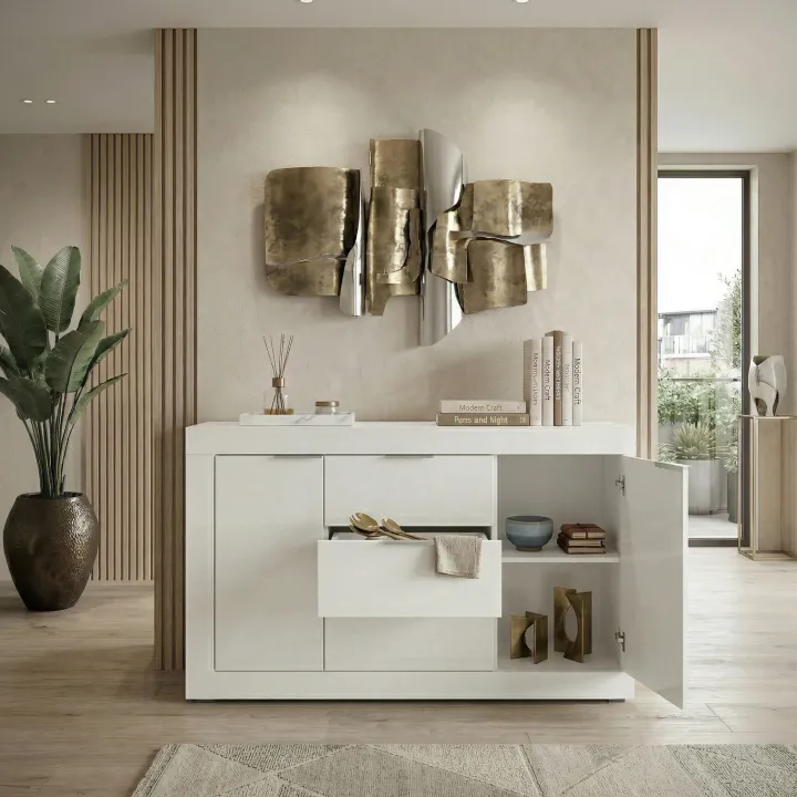 Credenza 120x80h cm 3 cassetti 2 ante bianco lucido Chanel Gihome®
