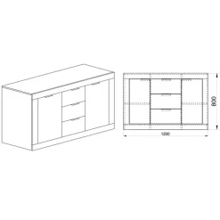 Credenza 120x80h cm 3 cassetti 2 ante bianco lucido Chanel Gihome®