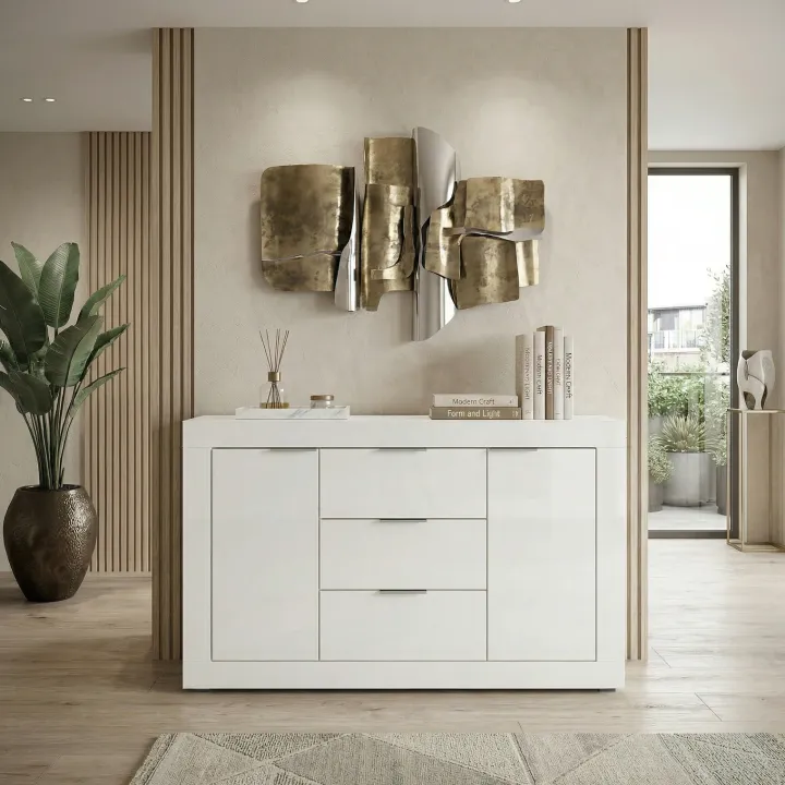 Credenza 120x80h cm 3 cassetti 2 ante bianco lucido Chanel Gihome®
