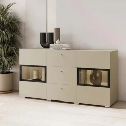Credenza 132x70h cm 3 cassetti 2 ante beige cashmere Emotion Gihome®