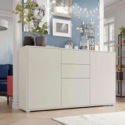 Credenza 141x93h cm 2 cassetti 3 ante moderna beige cashmere Eindhoven