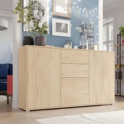 Credenza 141x93h cm 2 cassetti 3 ante moderna rovere Eindhoven
