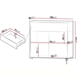 Credenza 100x93h cm 1 cassetto 2 ante moderna bianco Eindhoven
