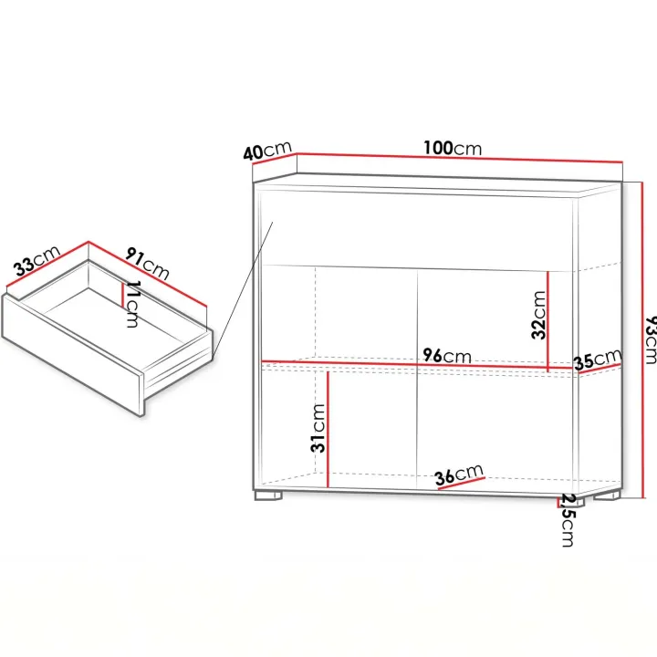Credenza 100x93h cm 1 cassetto 2 ante moderna bianco Eindhoven