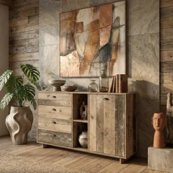 Credenza 120x85h cm con cassetti moderna legno vecchio antico West Gihome®