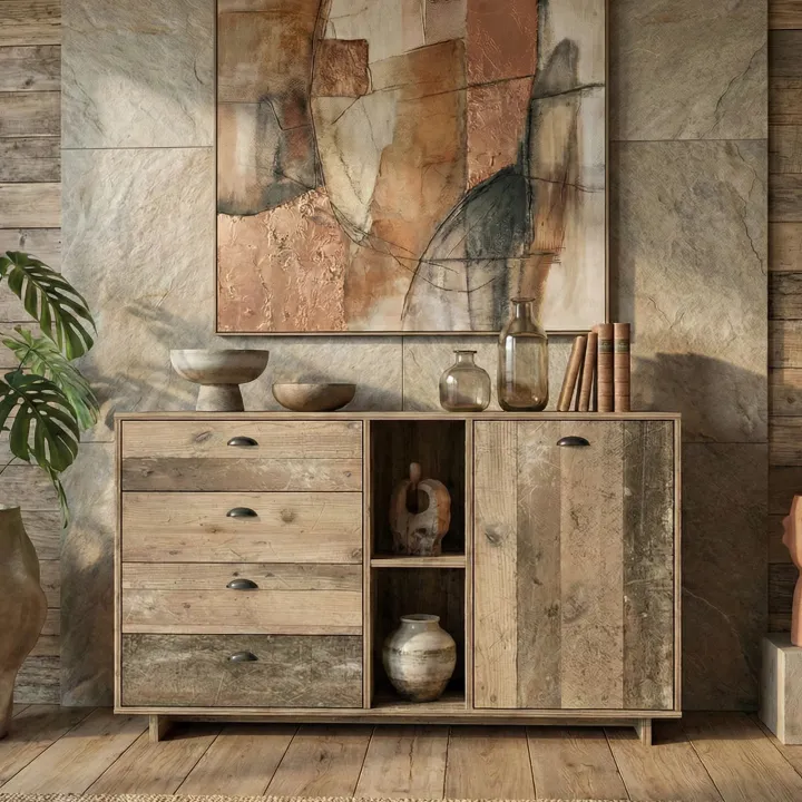 Credenza 120x85h cm con cassetti moderna legno vecchio antico West Gihome®