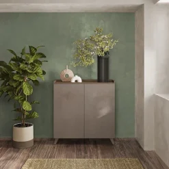 Credenza 121x126h cm moderna bronzo rovere scuro Jonson
