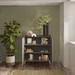 Credenza 121x126h cm moderna bronzo rovere scuro Jonson