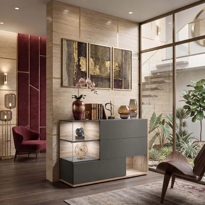 Credenza 120x77h cm moderna soggiorno rovere antracite Oviedo Gihome®