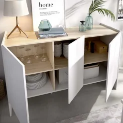 Credenza 138x75h cm moderna soggiorno bianco opaco rovere Norton
