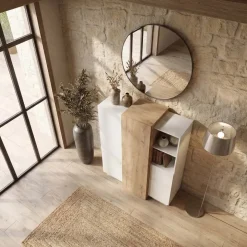 Credenza 110x134h cm soggiorno 3 ante bianco opaco quercia James