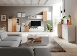 Credenza 110x134h cm soggiorno 3 ante bianco opaco quercia James