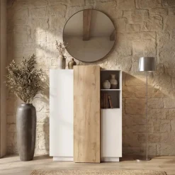 Credenza 110x134h cm soggiorno 3 ante bianco opaco quercia James