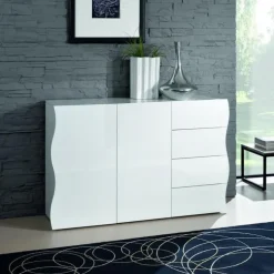 Credenza 130x81h cm soggiorno moderna bianco lucido Sea Gihome®