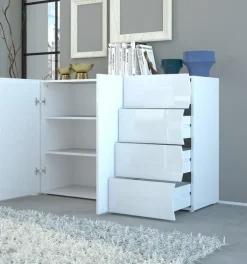 Credenza 130x81h cm soggiorno moderna bianco lucido Sea Gihome®
