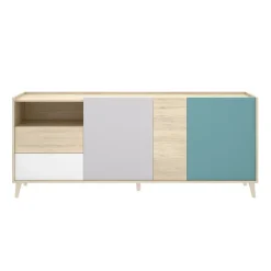 Credenza 180x75h cm soggiorno rovere grigio bianco petrolio Dominic