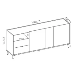 Credenza 180x75h cm soggiorno rovere grigio bianco petrolio Dominic