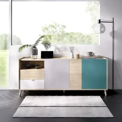 Credenza 180x75h cm soggiorno rovere grigio bianco petrolio Dominic