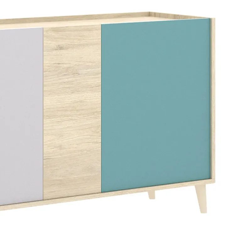 Credenza 180x75h cm soggiorno rovere grigio bianco petrolio Dominic