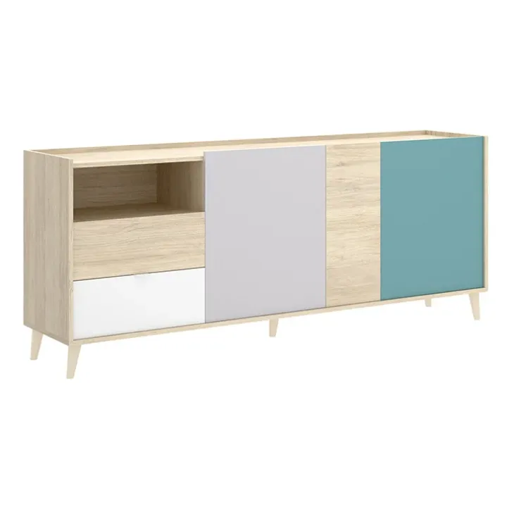 Credenza 180x75h cm soggiorno rovere grigio bianco petrolio Dominic