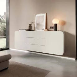 Credenza 180x70h cm sospesa 2 ante 3 cassetti beige Volia
