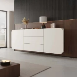 Credenza 180x70h cm sospesa 2 ante 3 cassetti beige Volia
