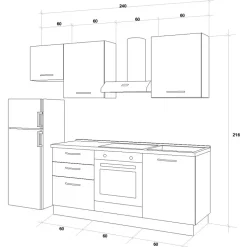 Cucina completa 240cm reversibile moderna lineare rovere grigio chiaro ChefEasy