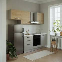 Cucina completa 240cm reversibile moderna lineare rovere grigio chiaro ChefEasy