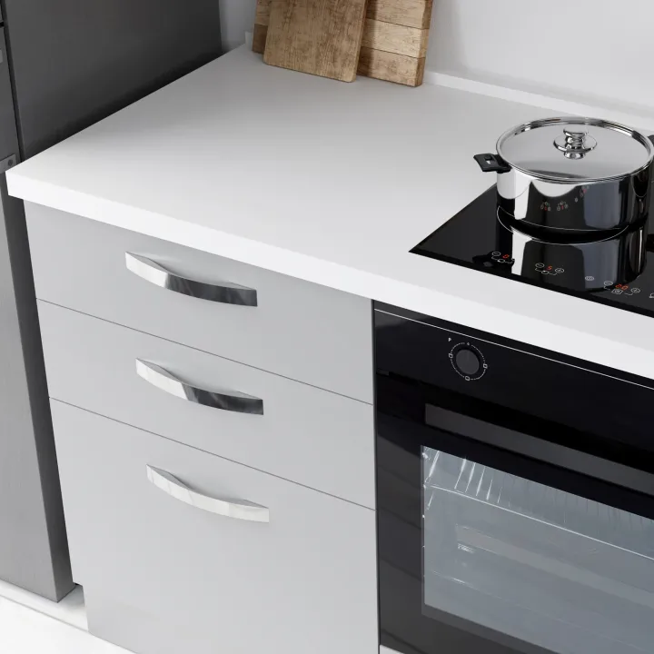 Cucina completa 240cm reversibile moderna lineare rovere grigio chiaro ChefEasy