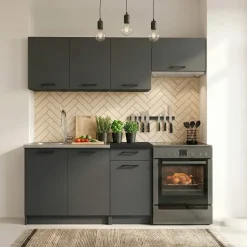 Cucina lineare 180cm completa componibile moderna antracite Dalia