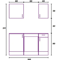 Cucina lineare 160 cm componibile bianco lucido rovere Kimera 5
