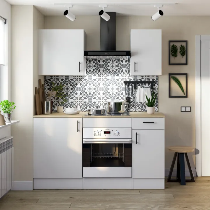 Cucina lineare 160 cm componibile bianco lucido rovere Kimera 5