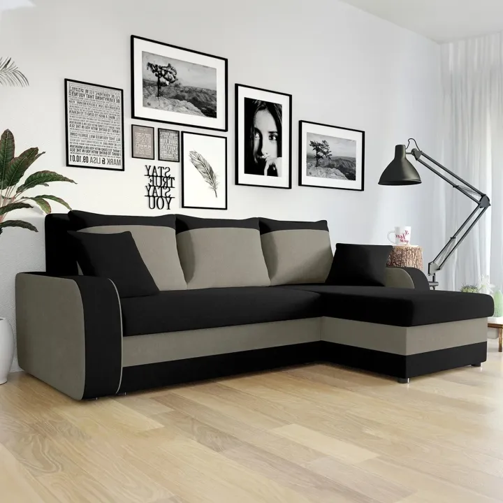 Divano angolare letto reversibile 238x147cm 3 posti grigio nero Flow