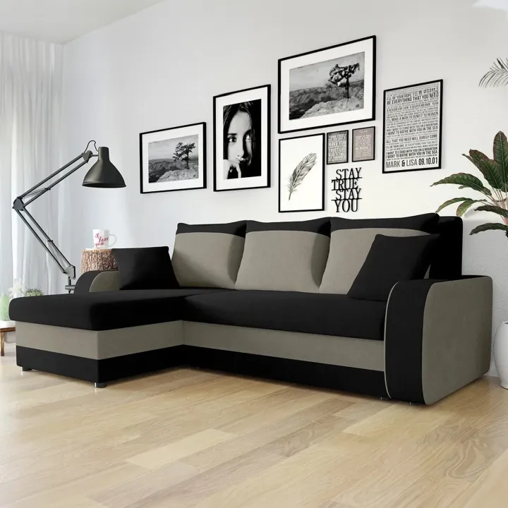 Divano angolare letto reversibile 238x147cm 3 posti grigio nero Flow