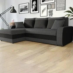 Divano angolare letto reversibile 238x147cm 3 posti grigio scuro nero Flow