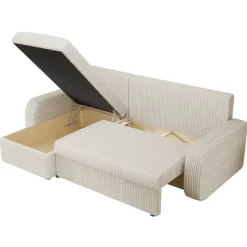 Divano angolare letto reversibile 238x147cm 3 posti velluto a coste beige Flow